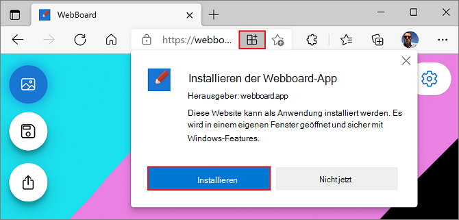 Die Installationsaufforderung in Microsoft Edge