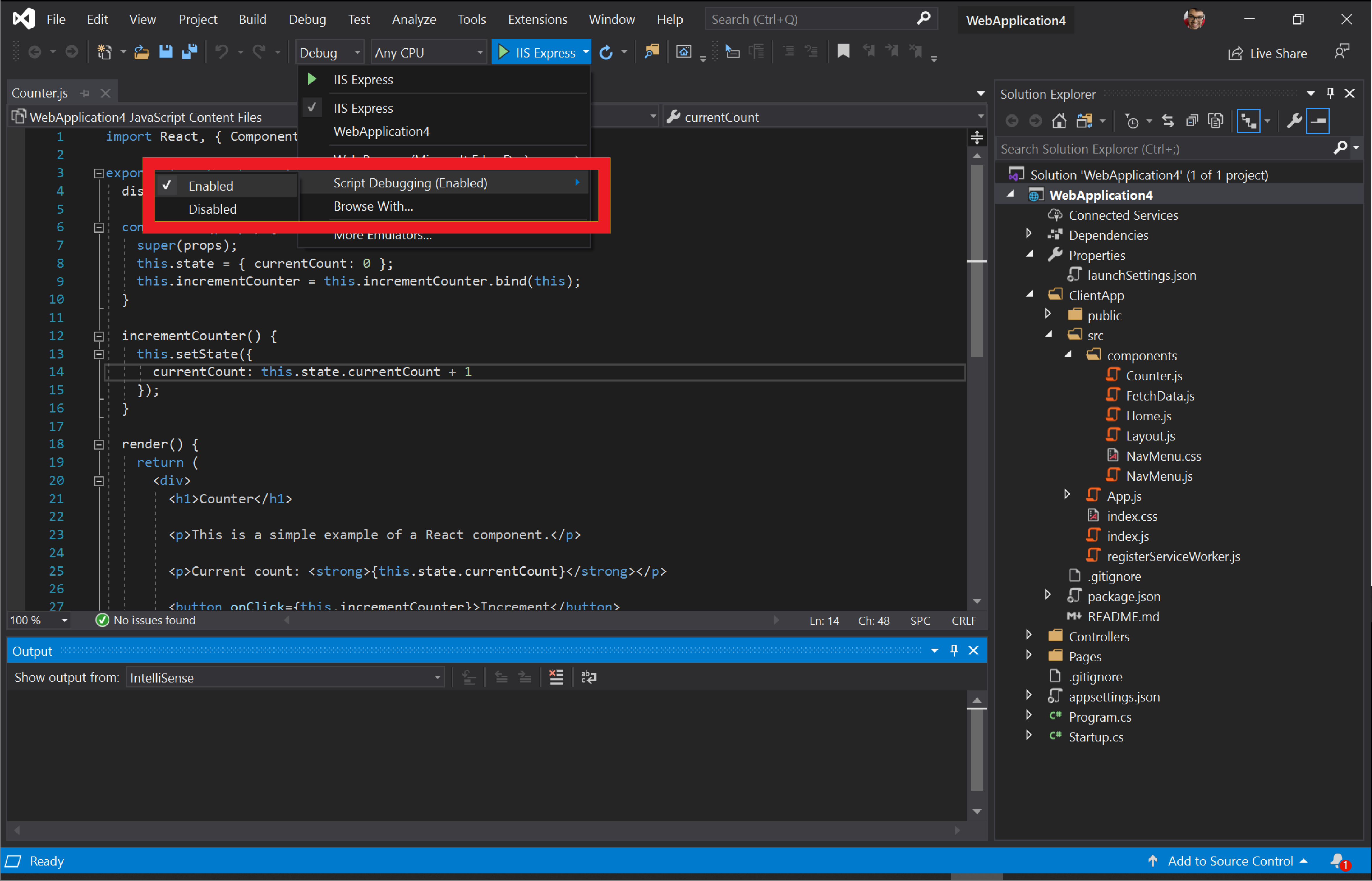 Aktivieren des Skriptdebuggens in Visual Studio