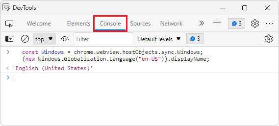 Verwenden der DevTools-Konsole zum Testen des Aufrufens von nativem Code aus webseitigem Code