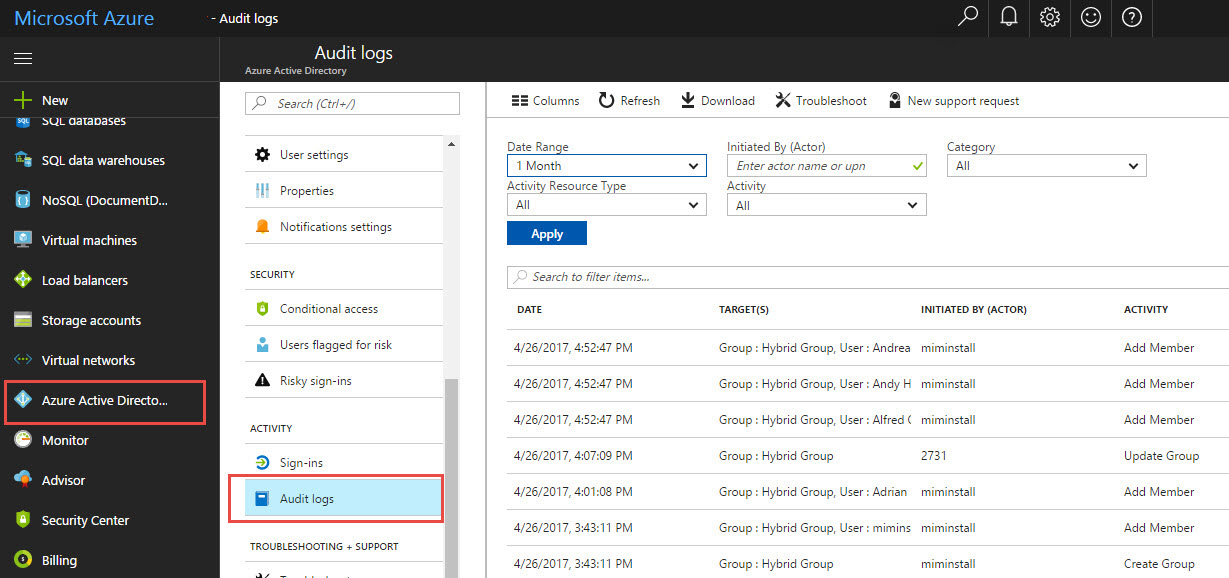 Azure-Hybridberichterstattung – Aktivitätsabbild für die Kennwortzurücksetzung