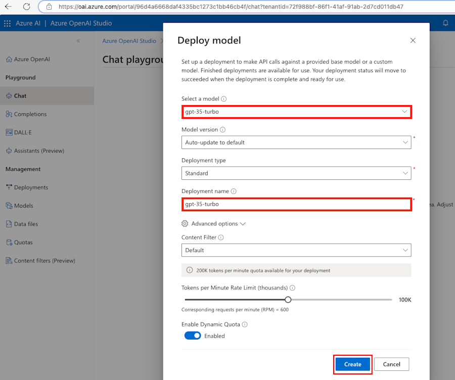 Screenshot: Neues Bereitstellungsmodell in Azure-Portal