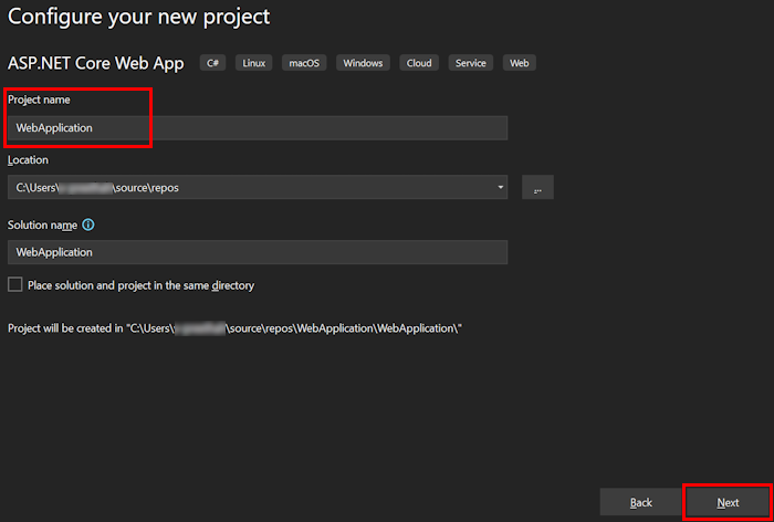 Screenshot: Projektname, der eingegeben werden soll