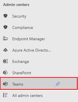 Screenshot: Admin Center mit rot hervorgehobener Option 