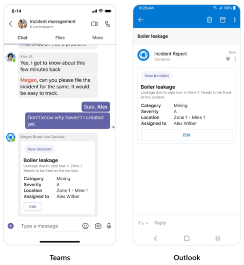 Dieselbe Mobile-Karte für Teams und Outlook