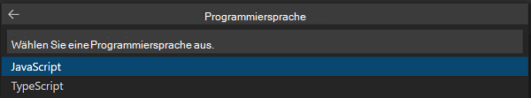 Screenshot, der zeigt, wie die Programmiersprache ausgewählt wird.