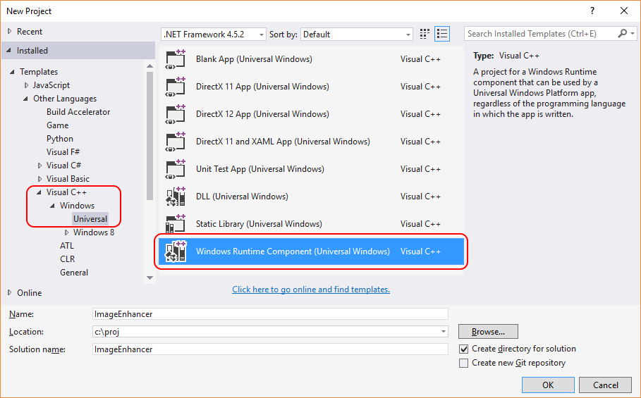 Creating a new UWP Windows Runtime Component project