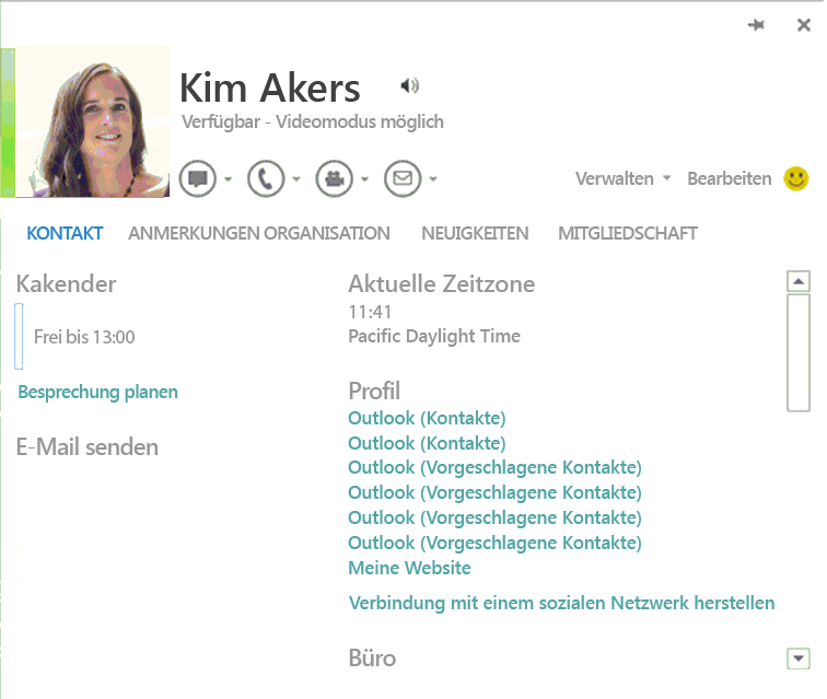 Die Personenkarte in Office 2013