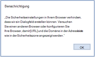 Die Dialogfeld-Fehlermeldung mit dem zuvor angegebenen Text.