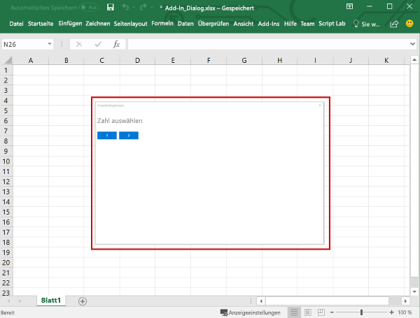 Add-In-Dialogfeld in Excel.