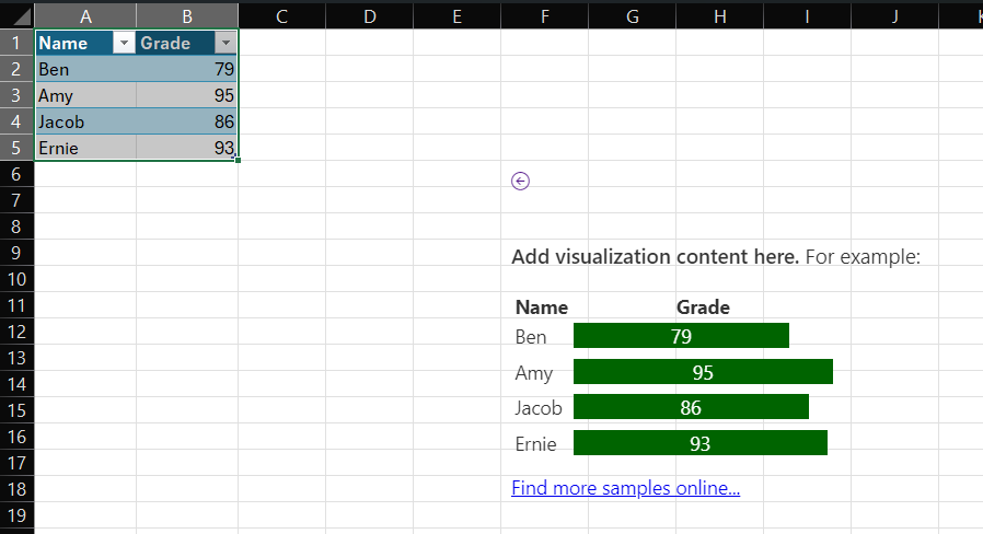 Die Add-In-Inhaltsvisualisierung wird in Excel geöffnet.