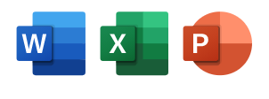 Fluent-Ui-Symbole für Word, Excel und PowerPoint.