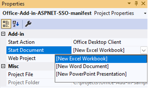 Wählen Sie die gewünschte Office-Clientanwendung aus: Excel, PowerPoint oder Word.