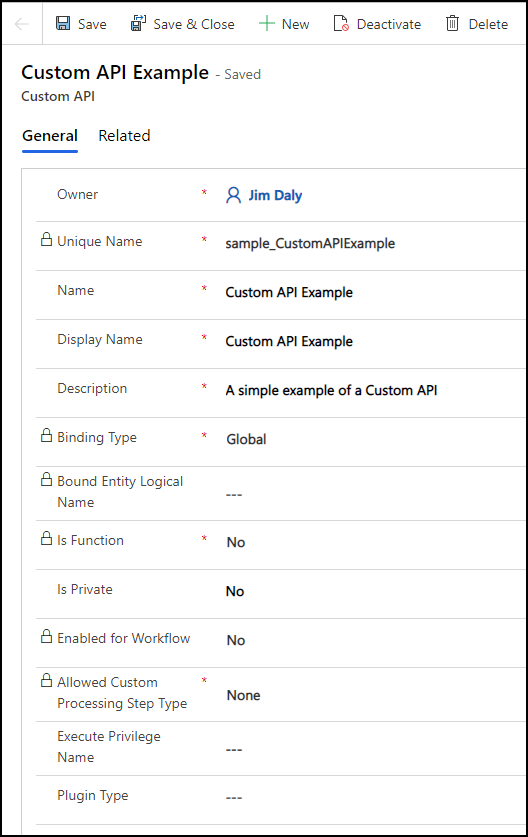 Gespeichertes benutzerdefiniertes API-Formular.