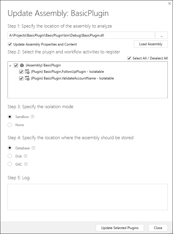 Dialog „Update-Assembly: Grundlegendes Plug-In“.