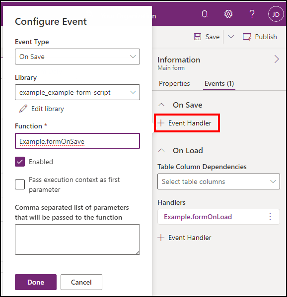 Handler für Formular On Save konfigurieren