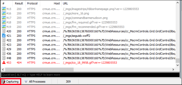 Wählen Sie die Schaltfläche „Erfassung“ aus, um mit der Erfassung des HTTPS-Datenverkehrs zu beginnen.