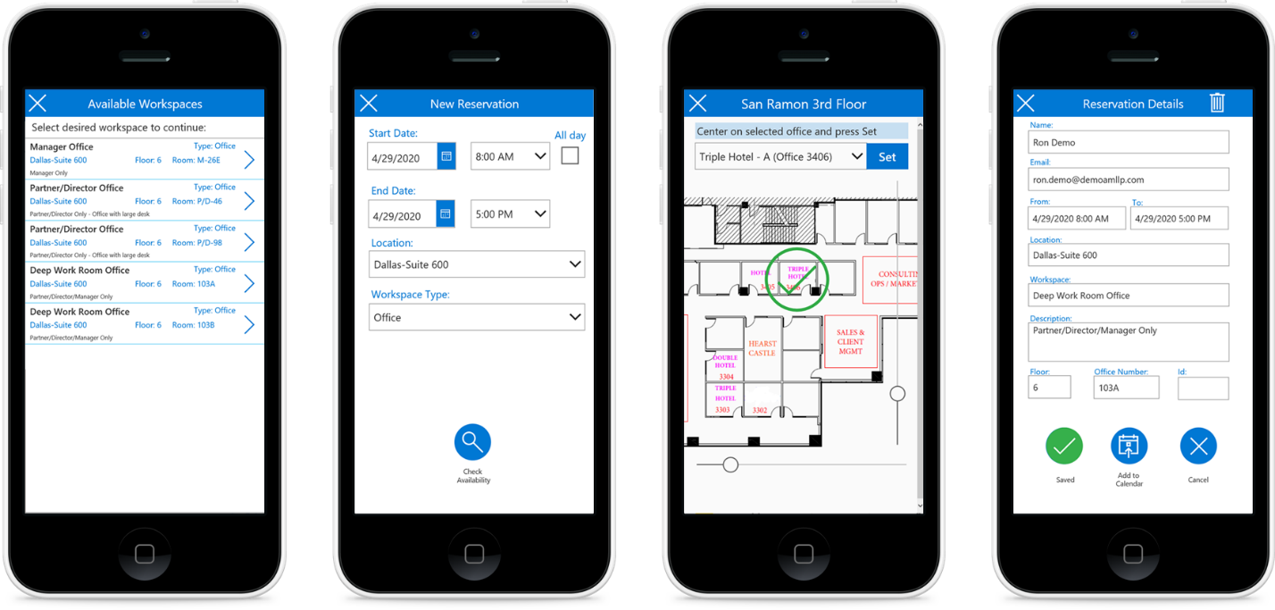 Screenshot der Armanino Workplace Scheduler Mobile-App