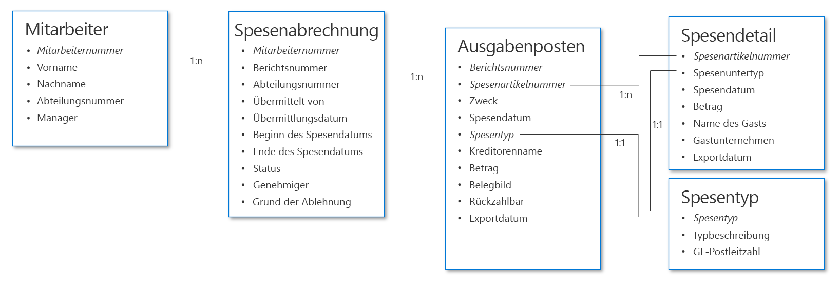 Datenstruktur einer Beispielspesenabrechnung