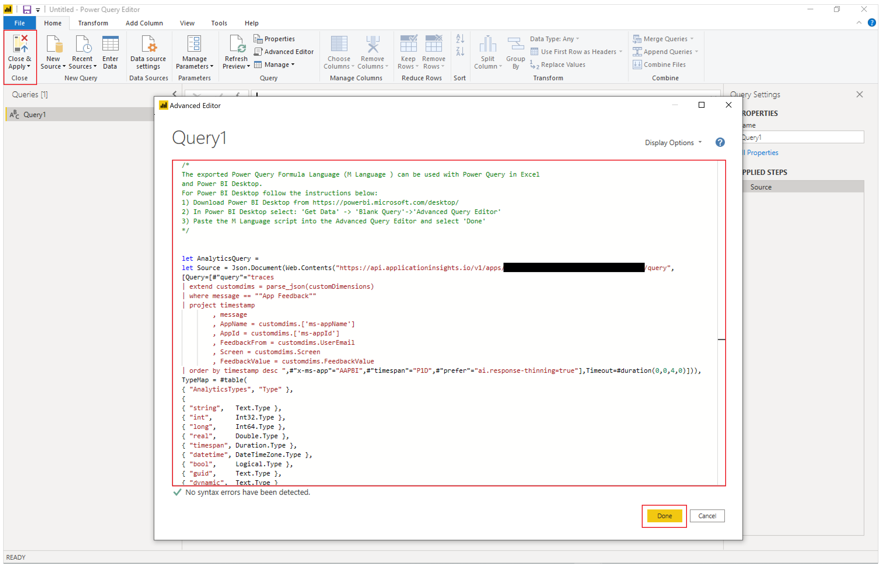 Erweiterte Power BI-Abfrage