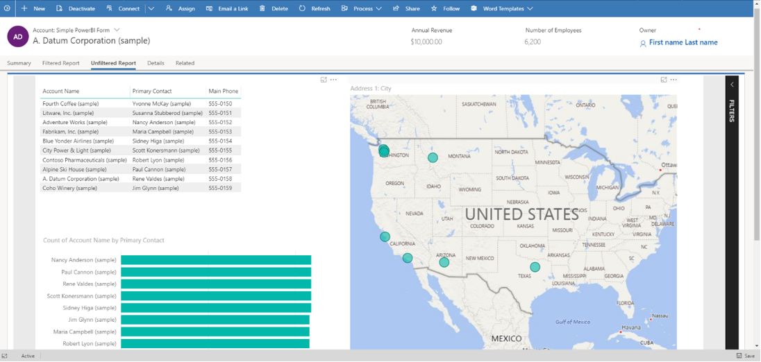 Beispiel eines eingebetteten Power BI ohne kontextbezogeners Filtern