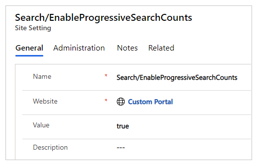 Progressive Suchseiten-Einstellung von „Suche/EnableProgressiveSearchCounts“ auf „true“ gesetzt