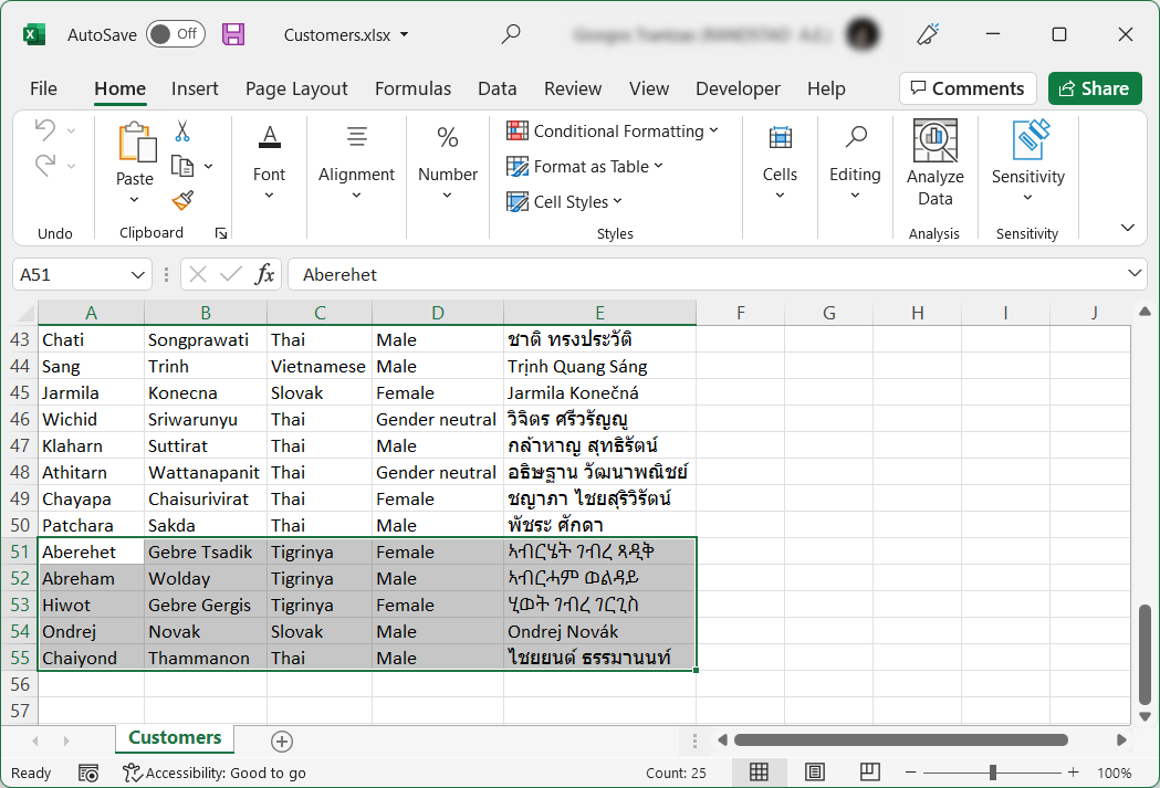 Screenshot geschriebener Excel-Daten.