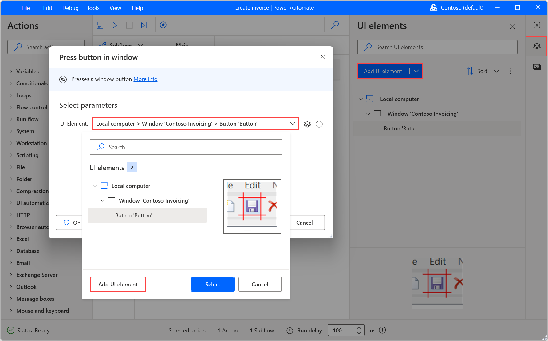 Screenshot der Optionen zum Erstellen eines neuen UI-Elements.