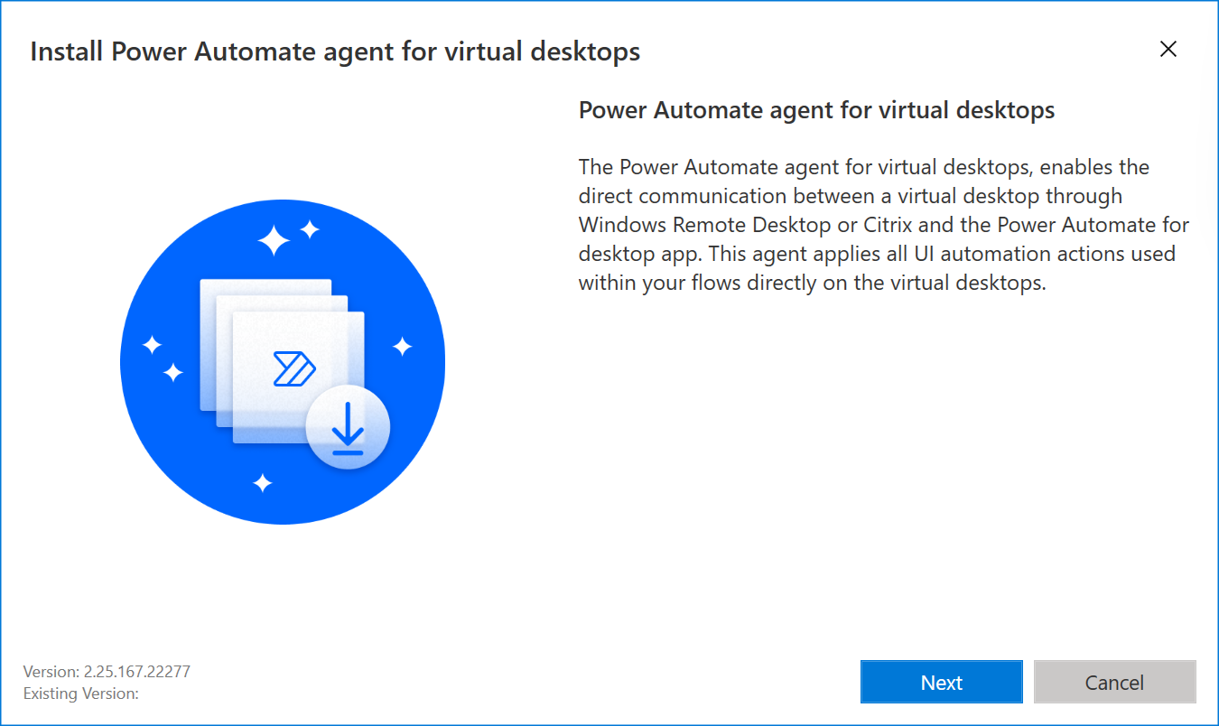 Screenshot des Installationsprogramms für den Power Automate Agent für virtuelle Desktops.