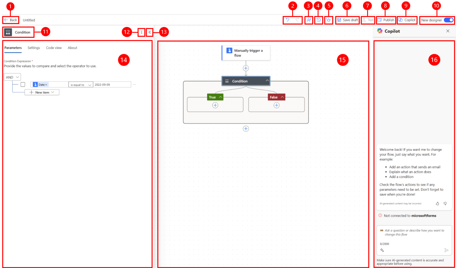 Screenshot des Cloud-Flow-Designers mit Copilot.