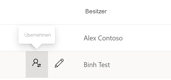 Screenshot: Liste der Abonnements mit ausgewähltem Symbol zum Übernehmen