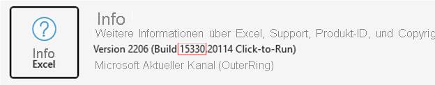 Screenshot: Info zu Excel mit Buildnummer