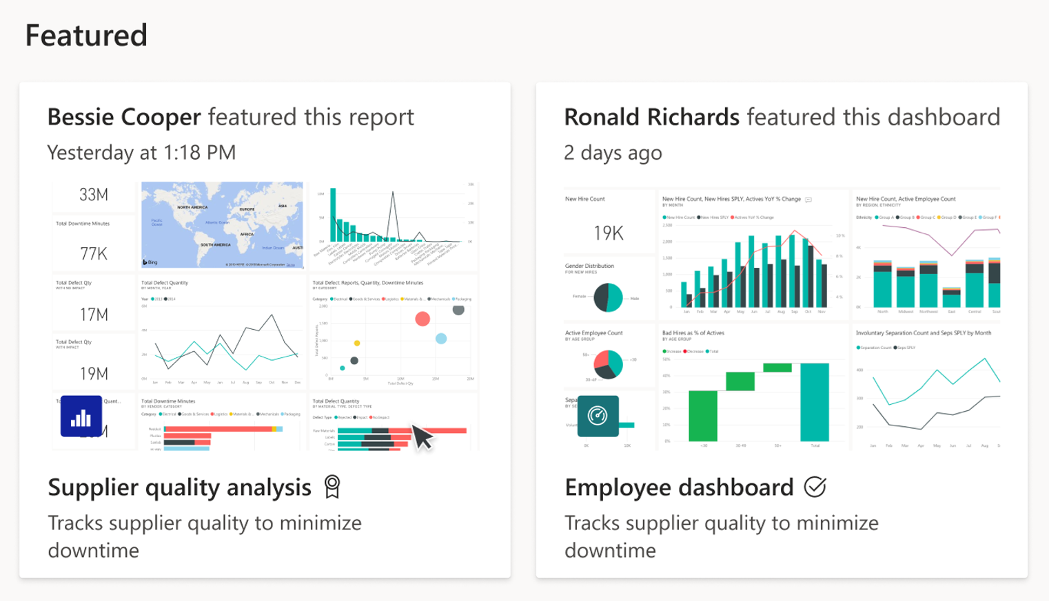 Inhalte unter „Empfohlen“ auf der Power BI-Startseite