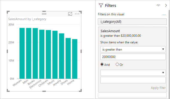 Visuelles Element, das Measures anzeigt, die Filter enthalten