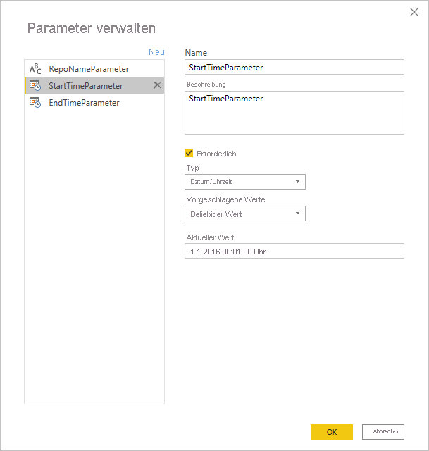 Screenshot: Parameterinformationen.