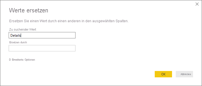 Screenshot des Dialogfelds „Werte ersetzen“, in dem Sie einen Wert in einer Spalte ändern können.