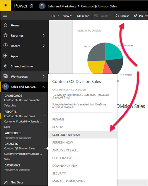 Screenshot des semantischen Modells in Power B I Desktop mit der Auswahl 