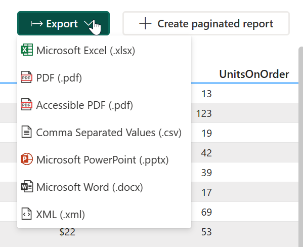 Screenshot der Exportoption der Tabellenvorschau.