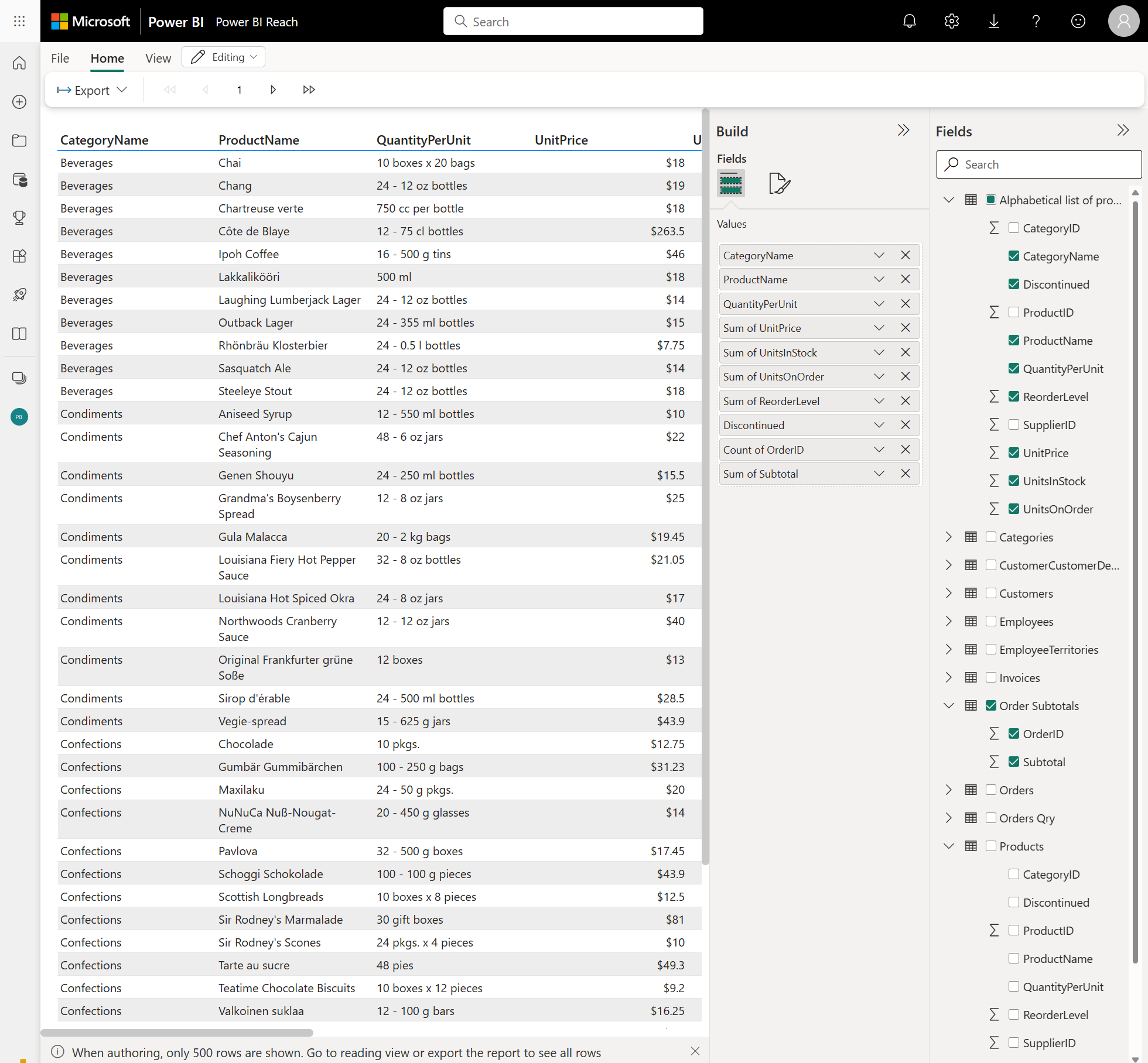 Screenshot des formatierten Tabellen-Editors.