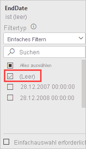 Screenshot: Standardfilterung für Filter auf dieser Seite.