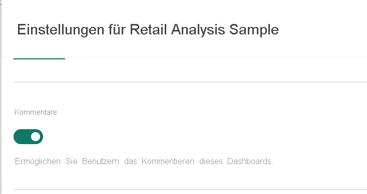 Screenshot, der die Umschaltfläche zum Deaktivieren von Kommentaren auf einem Dashboard zeigt.