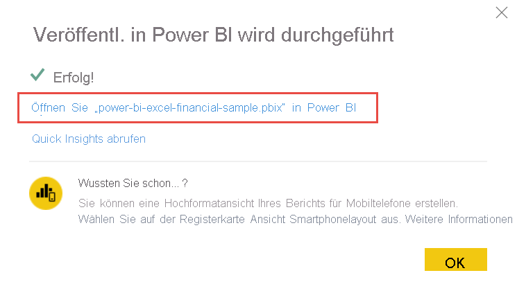 Screenshot: Öffnen Ihres Berichts in Power BI