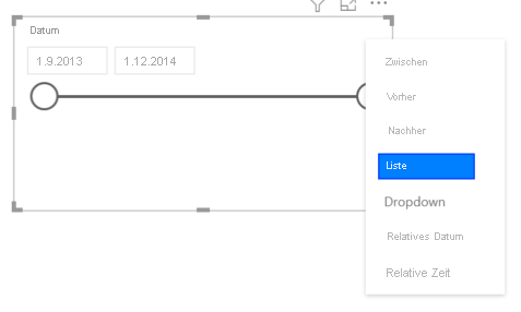 Screenshot des Slicers für den numerischen Datumsbereich.