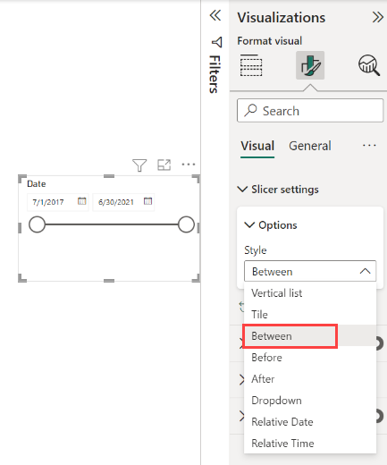 Screenshot des Datenschnitts „Datumsbereiche” und des Bereichs „Format”.