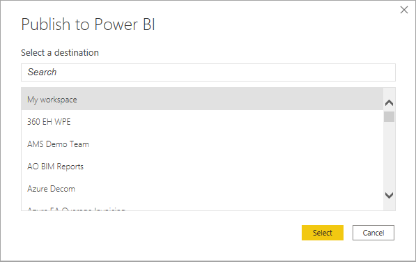 Screenshot des Dialogfelds „In Power BI veröffentlichen