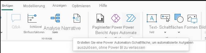 Screenshot der Auswahl des Power Automate-Symbols auf dem Menüband „Einfügen“