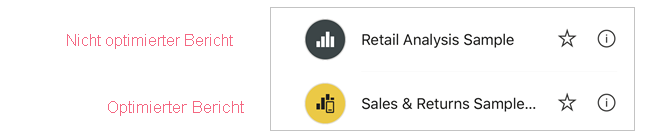 Screenshot des Symbols für optimierte Berichte in den mobilen Power BI-Apps.