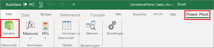 Öffnen von PowerPivot in Excel