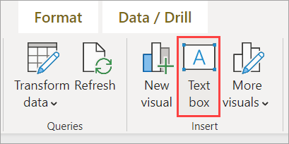 Screenshot von Power BI Desktop mit Hervorhebung des Textfelds