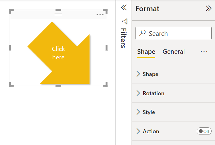 Screenshot einer Pfeilform, die durch Hinzufügen von Text, Schatten und Drehung formatiert ist.