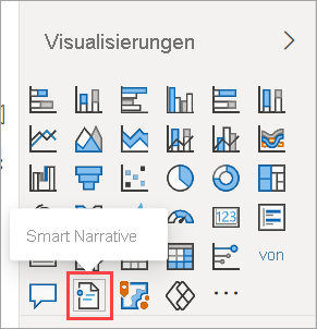 Screenshot des Bereichs „Visualisierungen“ mit hervorgehobenem Smart Narrative-Symbol